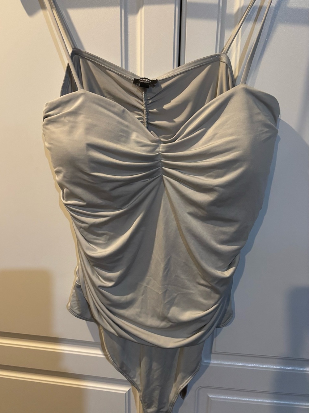 Express Light Gray Ruched Bodysuit